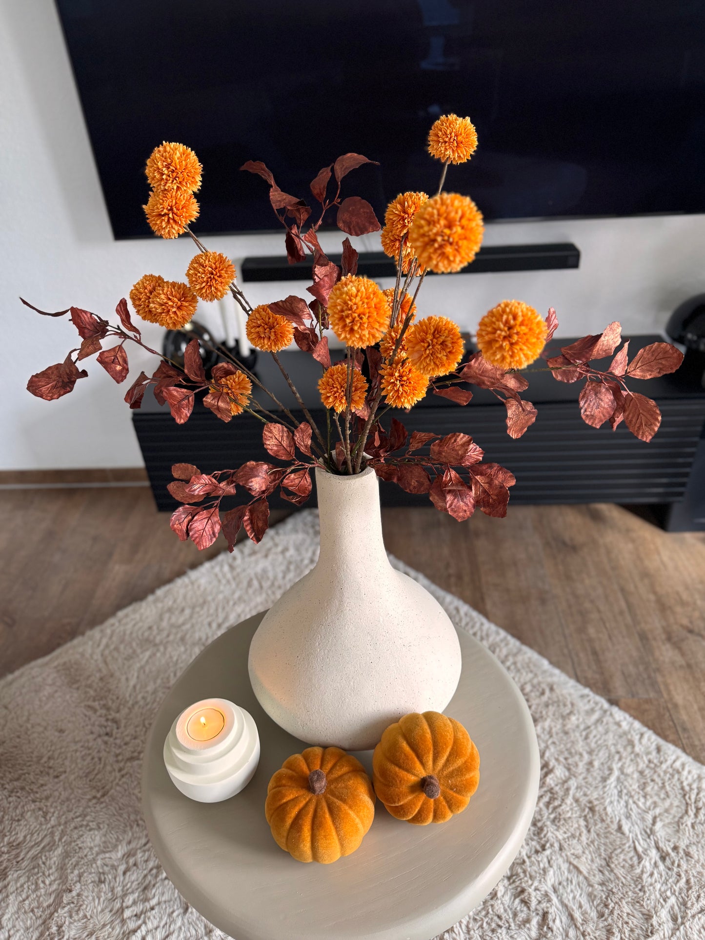 Dekorativer Blumenzweig Pompomin Orange 97 cm