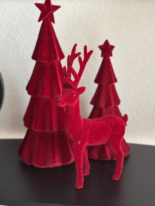 Hirsch stehend Bordeaux Burgund beflockt 29 cm