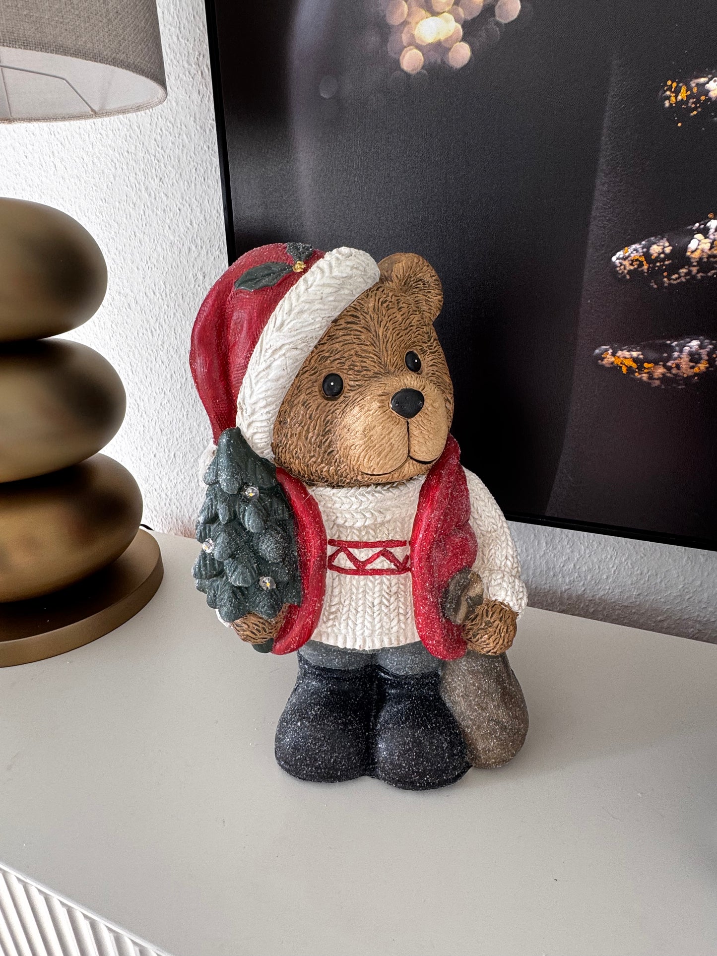Formano Weihnachts-Teddybär mit Tannenbaum und LED, 40 cm
