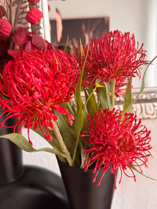 Protea Nadelkissen Blumenzweig Rot Pink 52 cm
