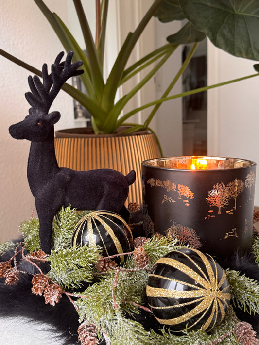 Hirsch geflockt stehend in Schwarz 29 cm