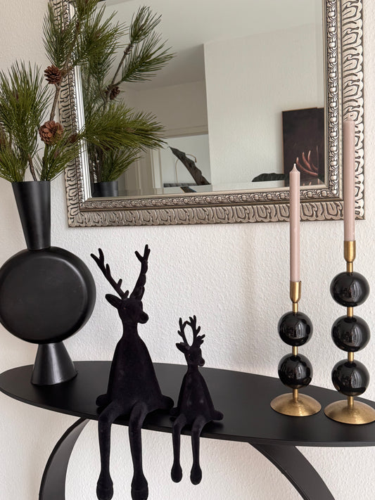 Hirsch Kantenhocker in Schwarz beflockt 33 cm