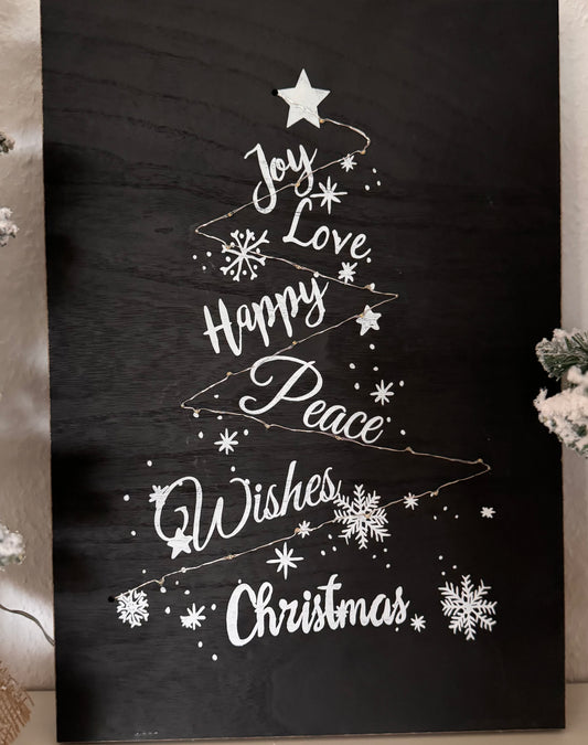 Wanddekoration Weihnachten mit LED in Schwarz 50x35 cm