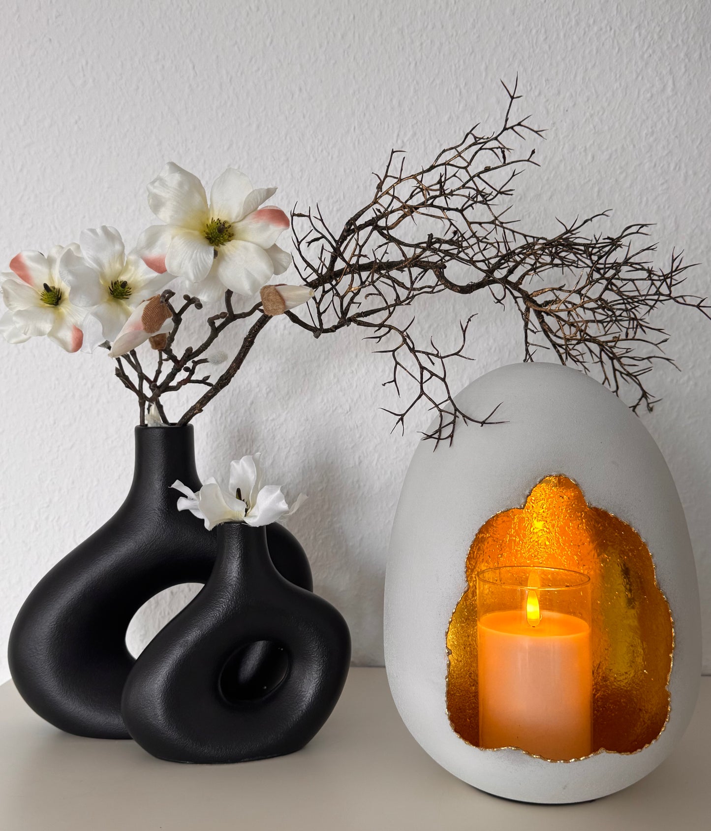 Windlicht in Ei Form "Aza" in Weiß/ Gold von Exner 27 cm