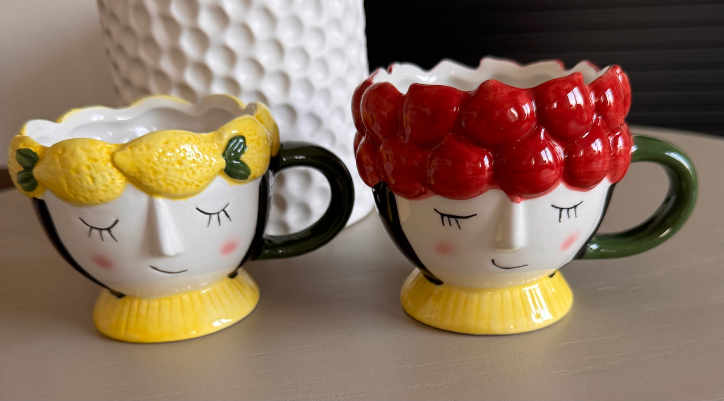 Becher Keramikgesicht Granatapfel