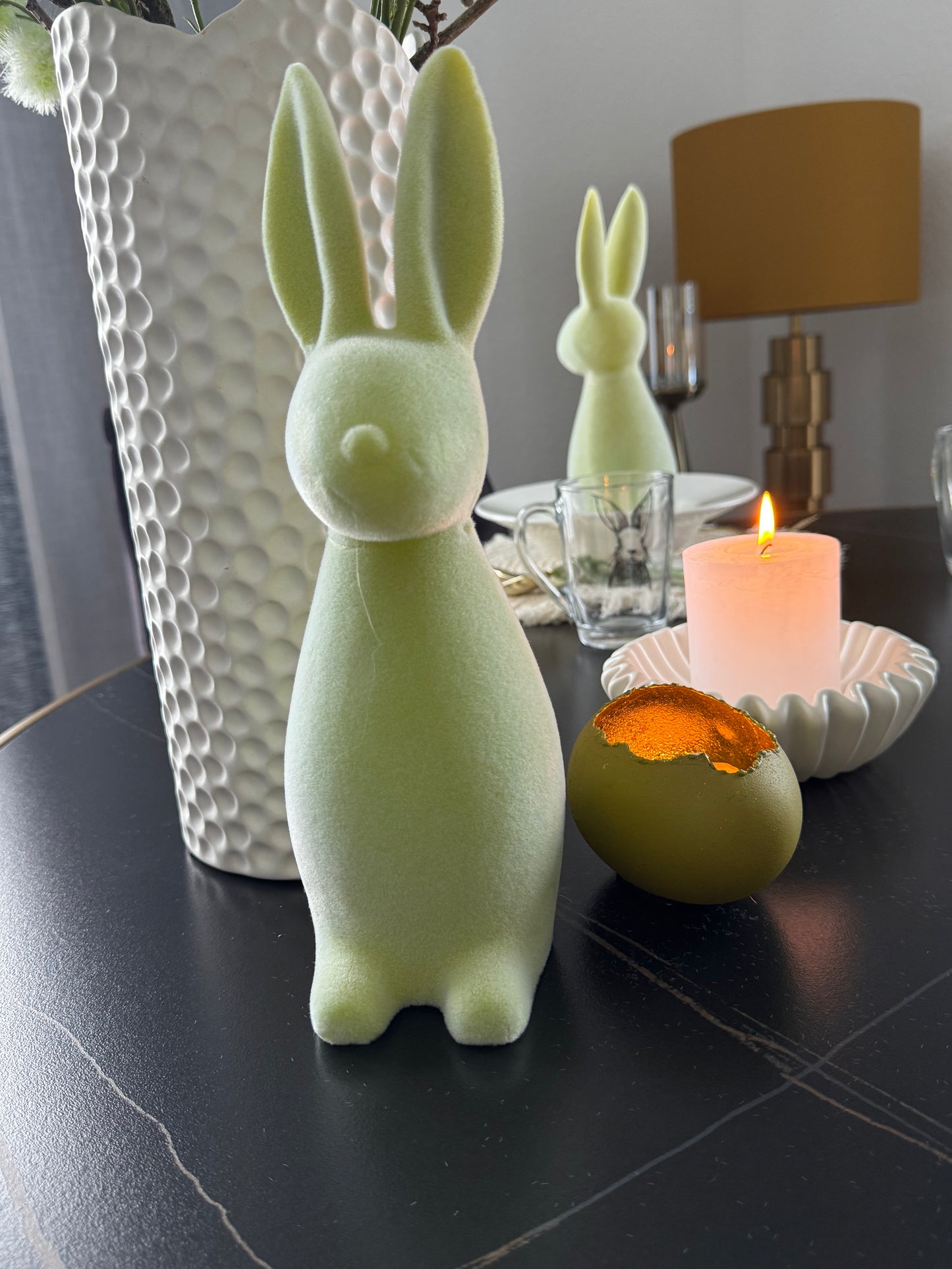 Osterhase beflockt in Grün 30 cm von Wurm