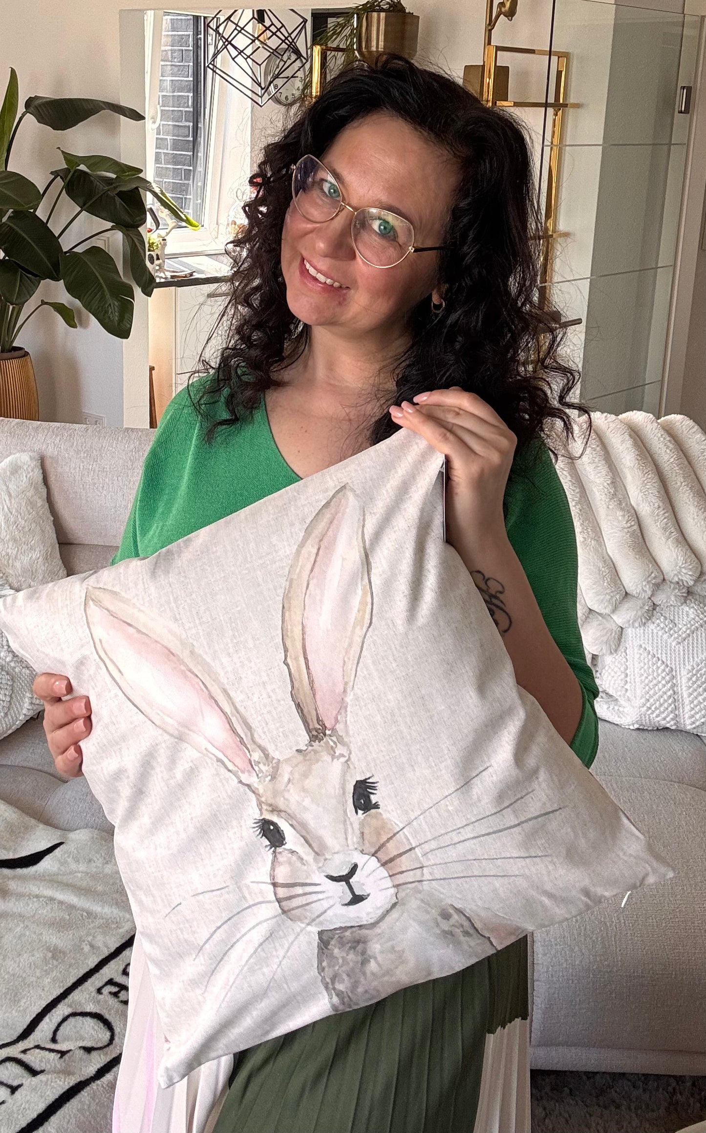 Kissenhülle mit Hasenmotiv 45 x45 cm von Clayre & Eef in Beige