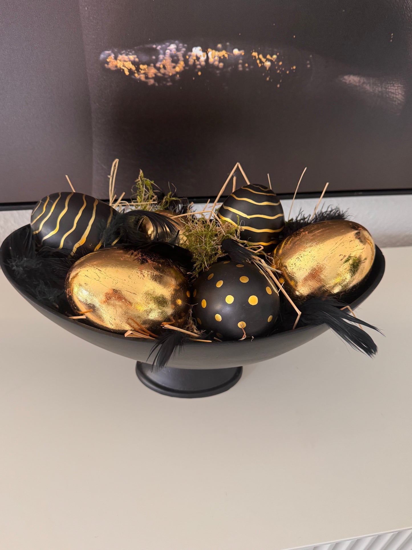 Deko Eier 3er Set in Schwarz/Gold von Exner 9 cm