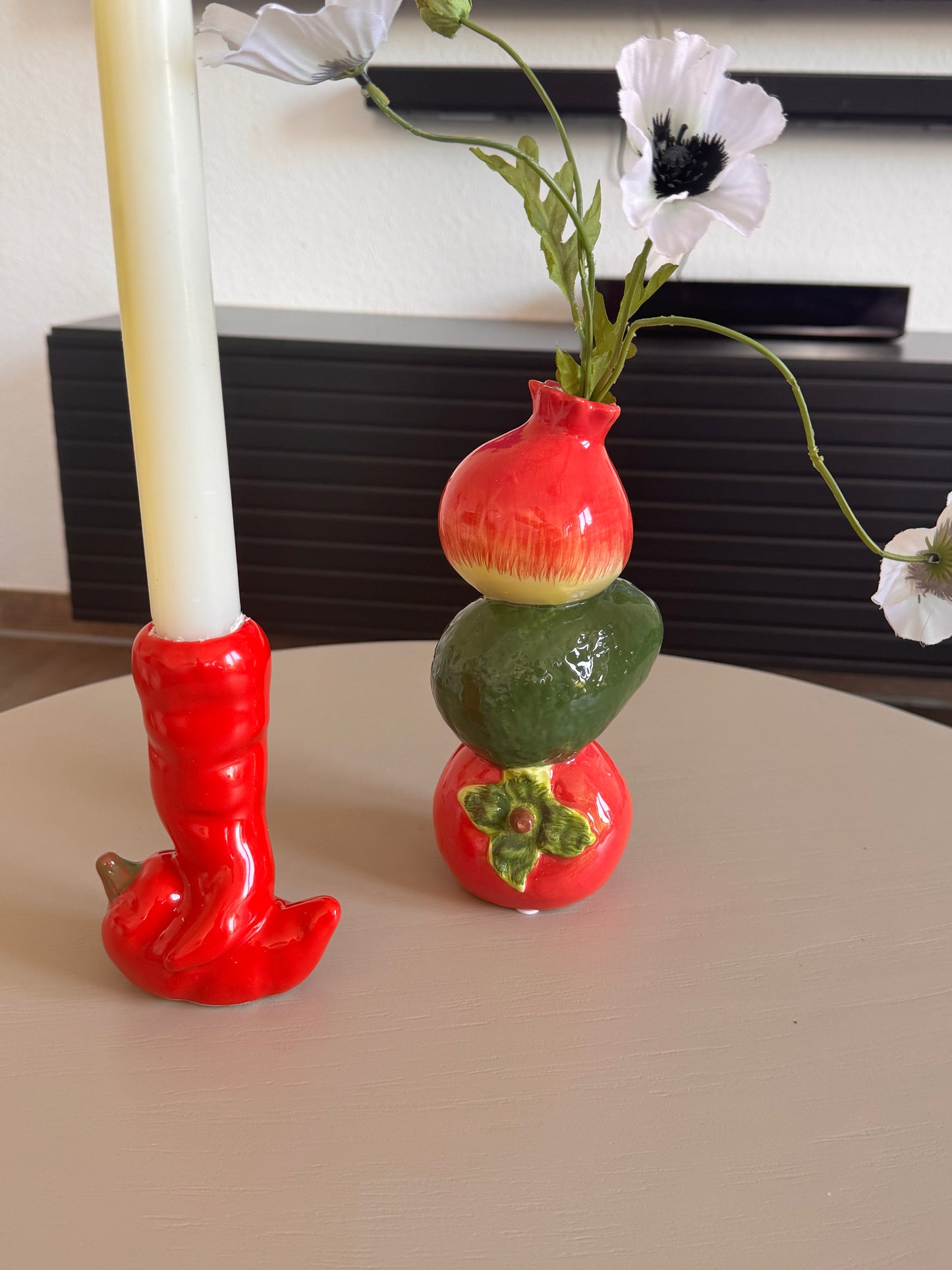 Kerzenhalter Paprika/ Chili rot aus Steingut