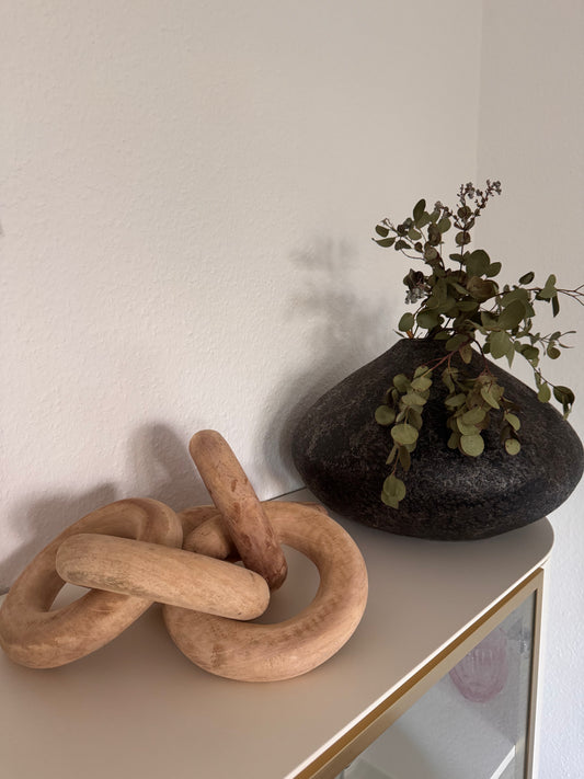 Naturstein Vase Ufoförmig schwarz-grau