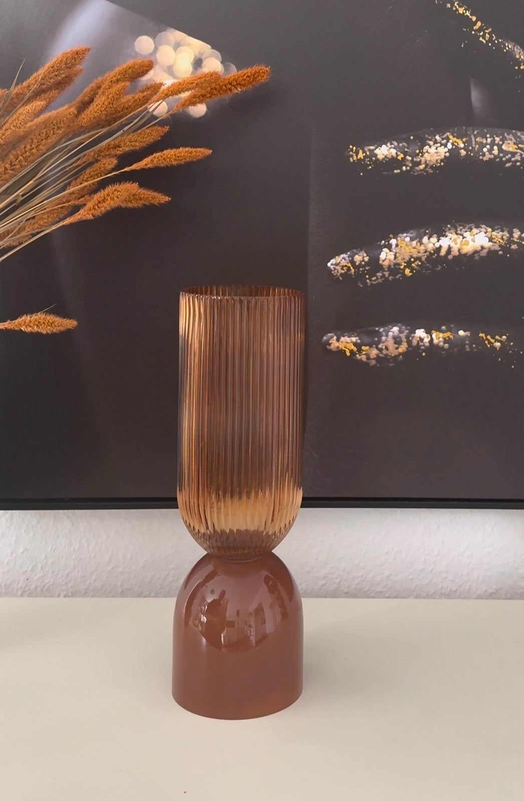 Vase Glas in Orange / Braun von Kersten B.V. 12x12x36,5 cm