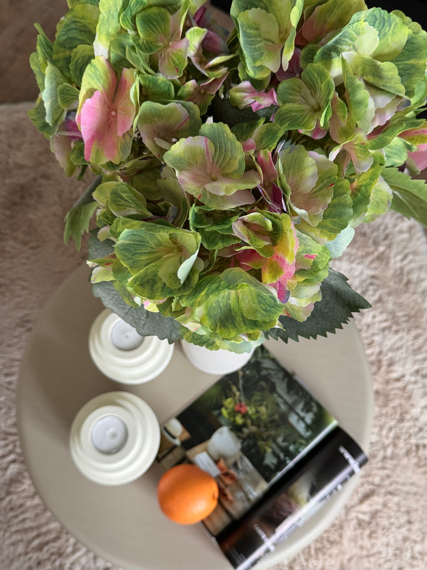 Kunsthortensie Zweig in Grün&Pink 66 cm