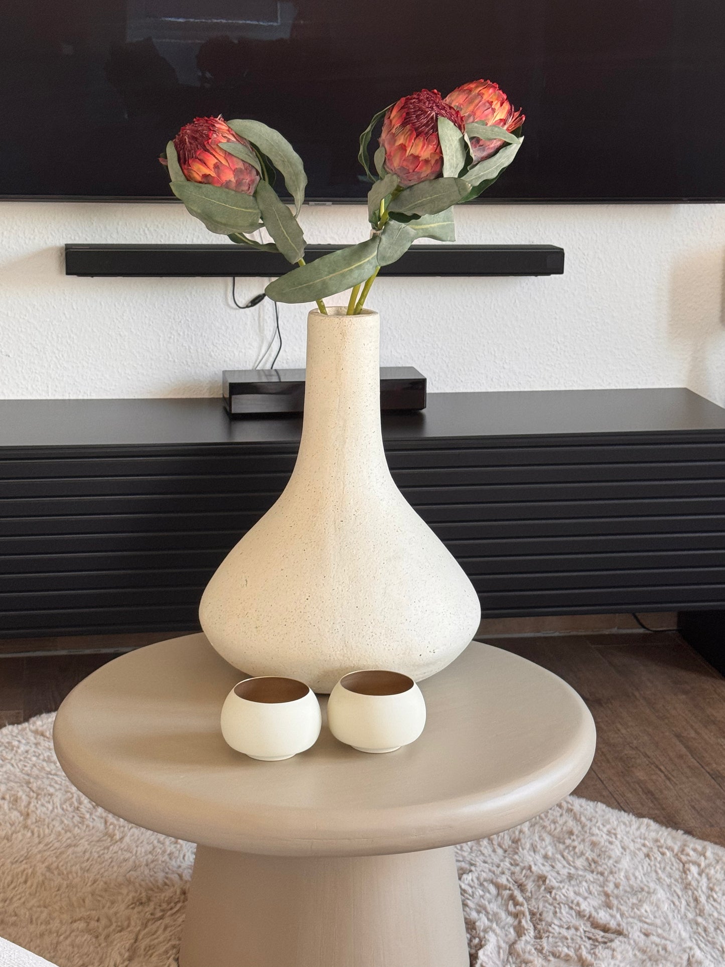 Teelichthalter RAPALLO matt Creme mit Goldakzenten von Light & Living