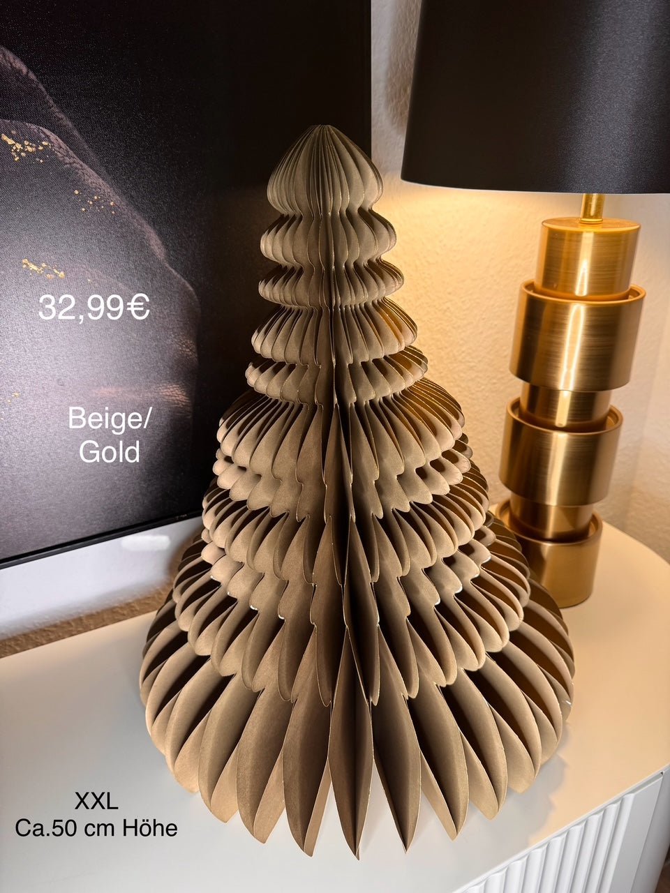 Exklusiver Weihnachtsbaum aus Papier in Beige/ Gold ca. 50 cm von MrsBLOOM - JP Lifestyle & More