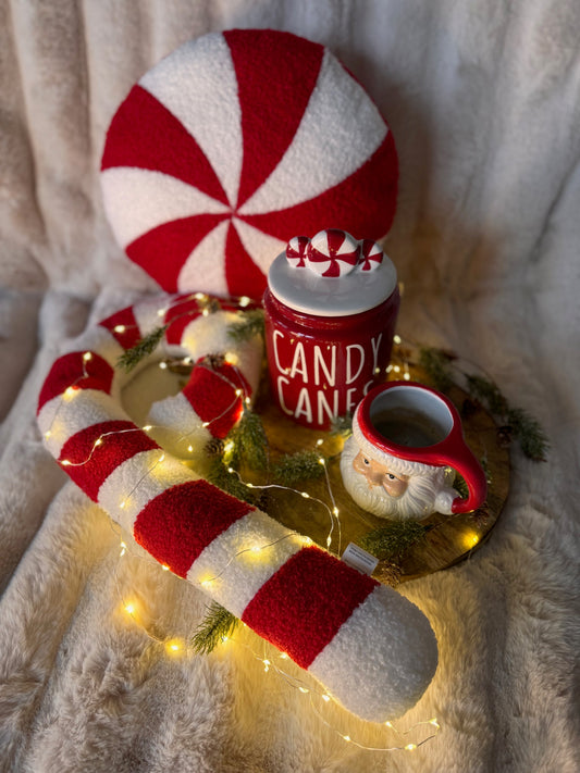 Weihnachtskissen Zuckerstange rund Rot/Weiß ø 39,2 x 39,2 cm