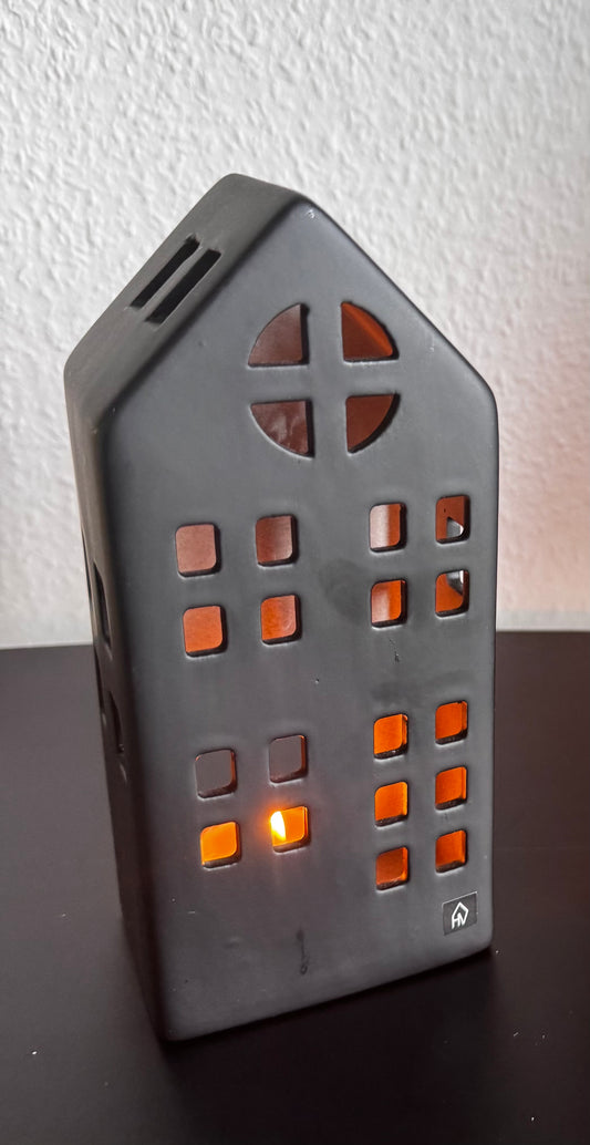 Teelichthaus Keramik Schwarz Housevitamin ca. 20 cm