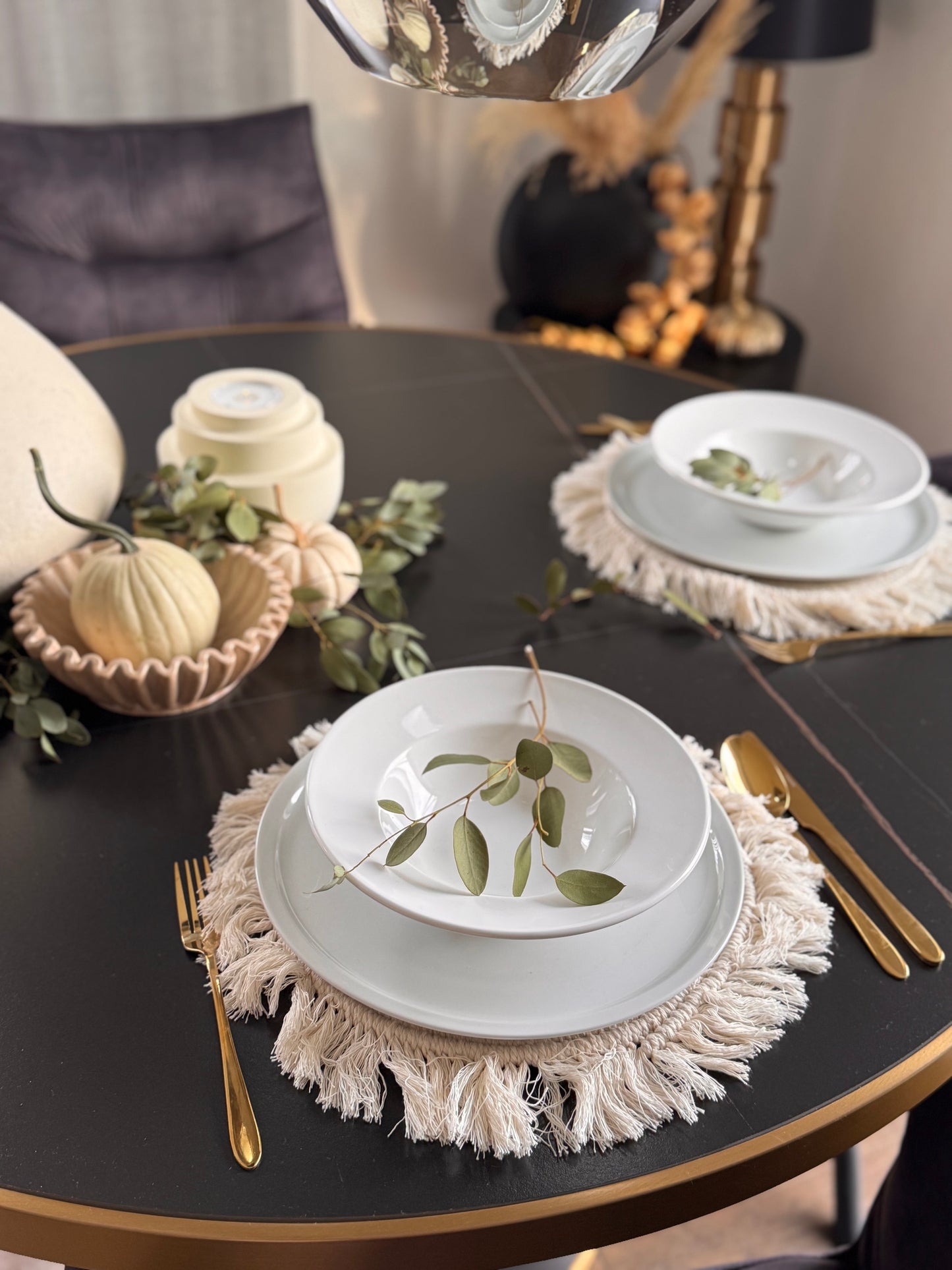 Tischset Handgewebt in Boho Style cremeweiß ø 38 cm von Homexlusive