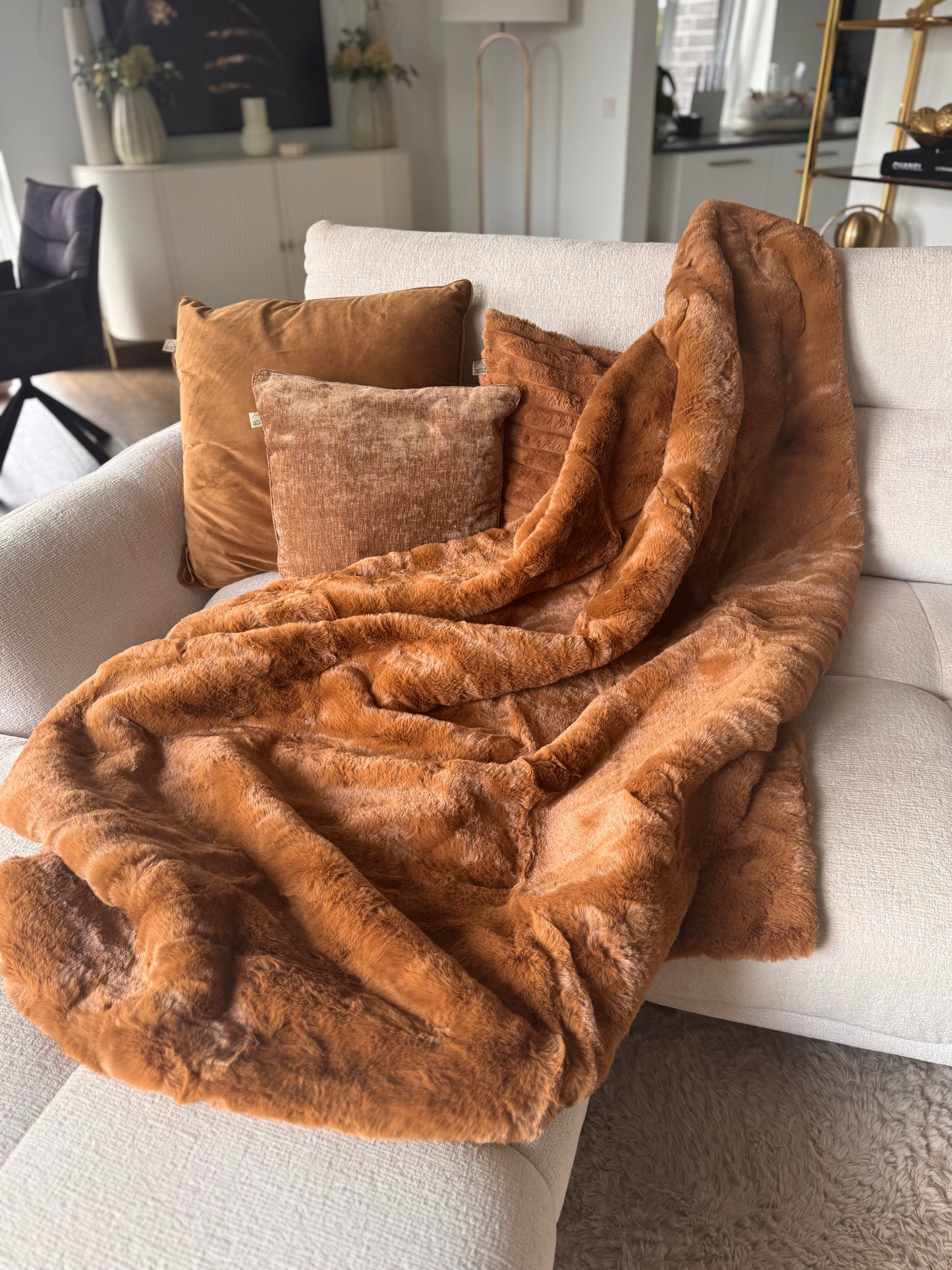 Kuschelige Wohndecke Zinzi  tobacco braun edel 140 x 180 cm