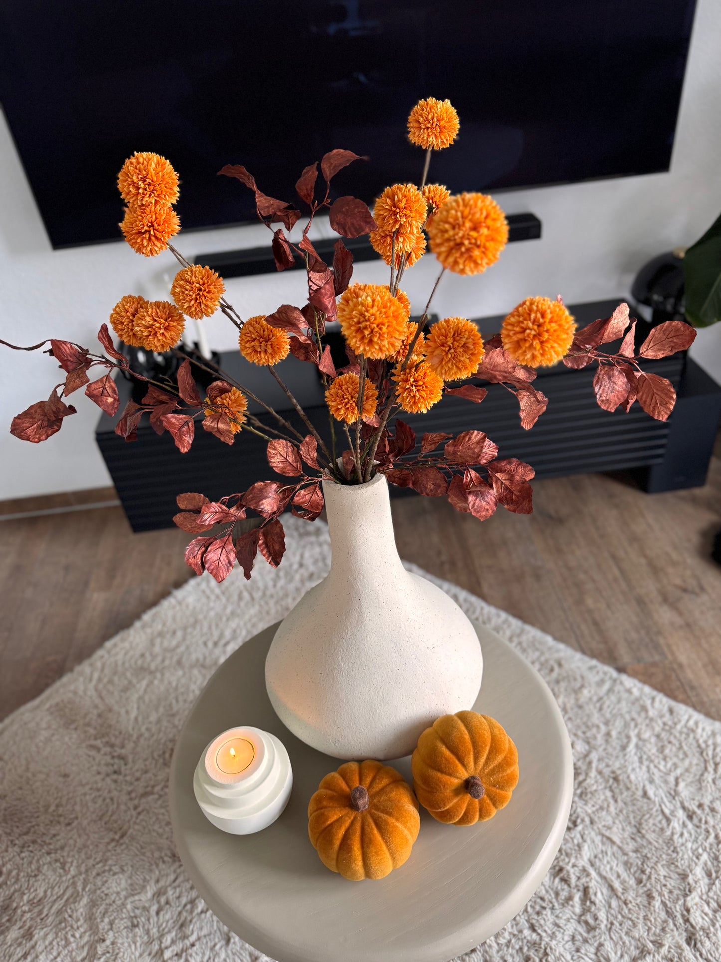 Dekorativer Blumenzweig Pompomin Orange 97 cm