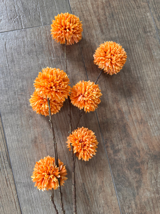 Dekorativer Blumenzweig Pompomin Orange 97 cm