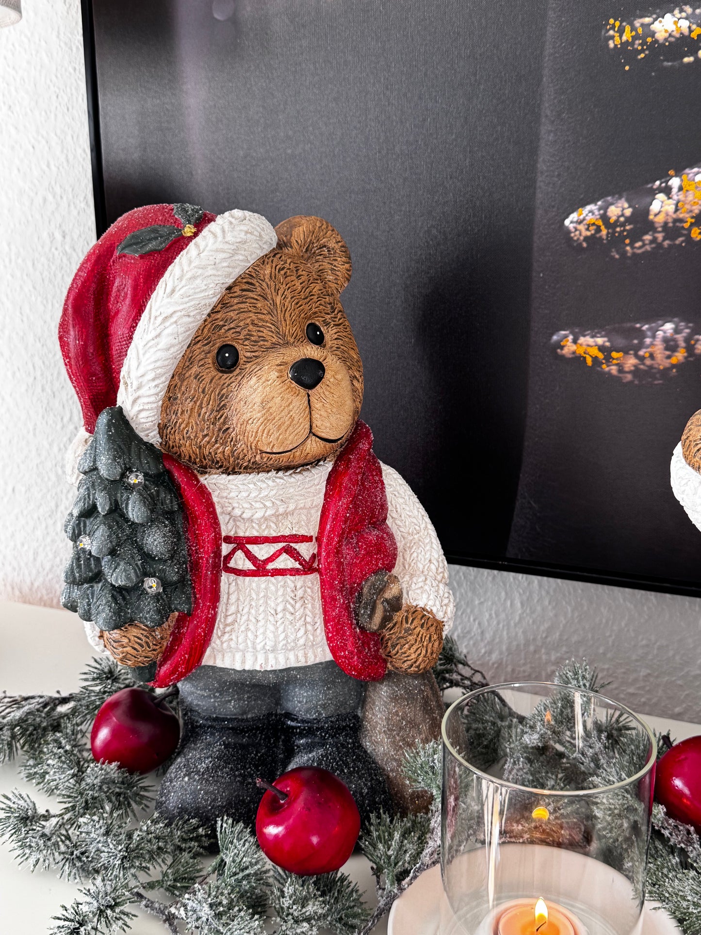 Formano Weihnachts-Teddybär mit Tannenbaum und LED, 40 cm