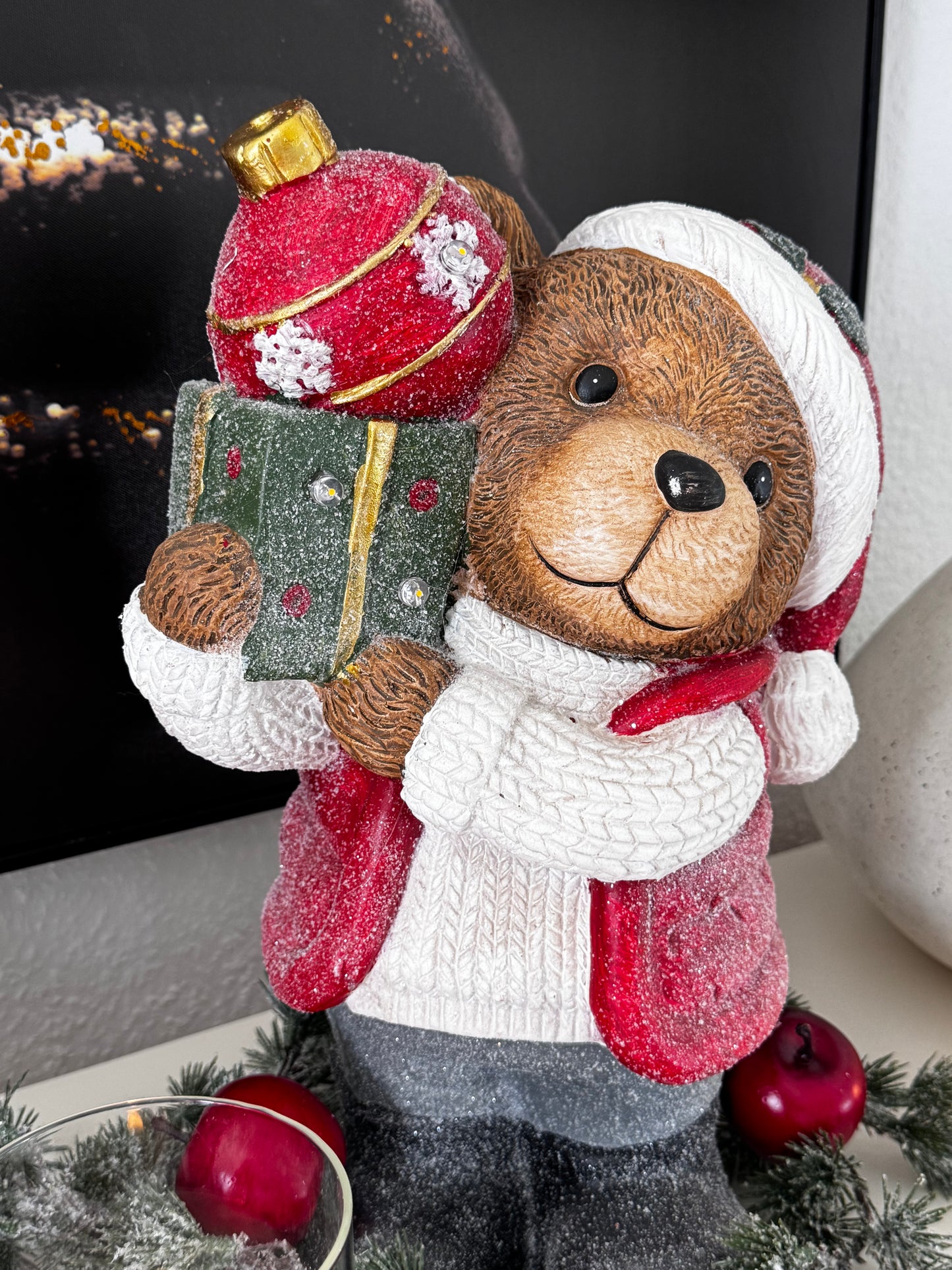 Formano Weihnachts-Teddybär mit LED, 40 cm, handbemalt