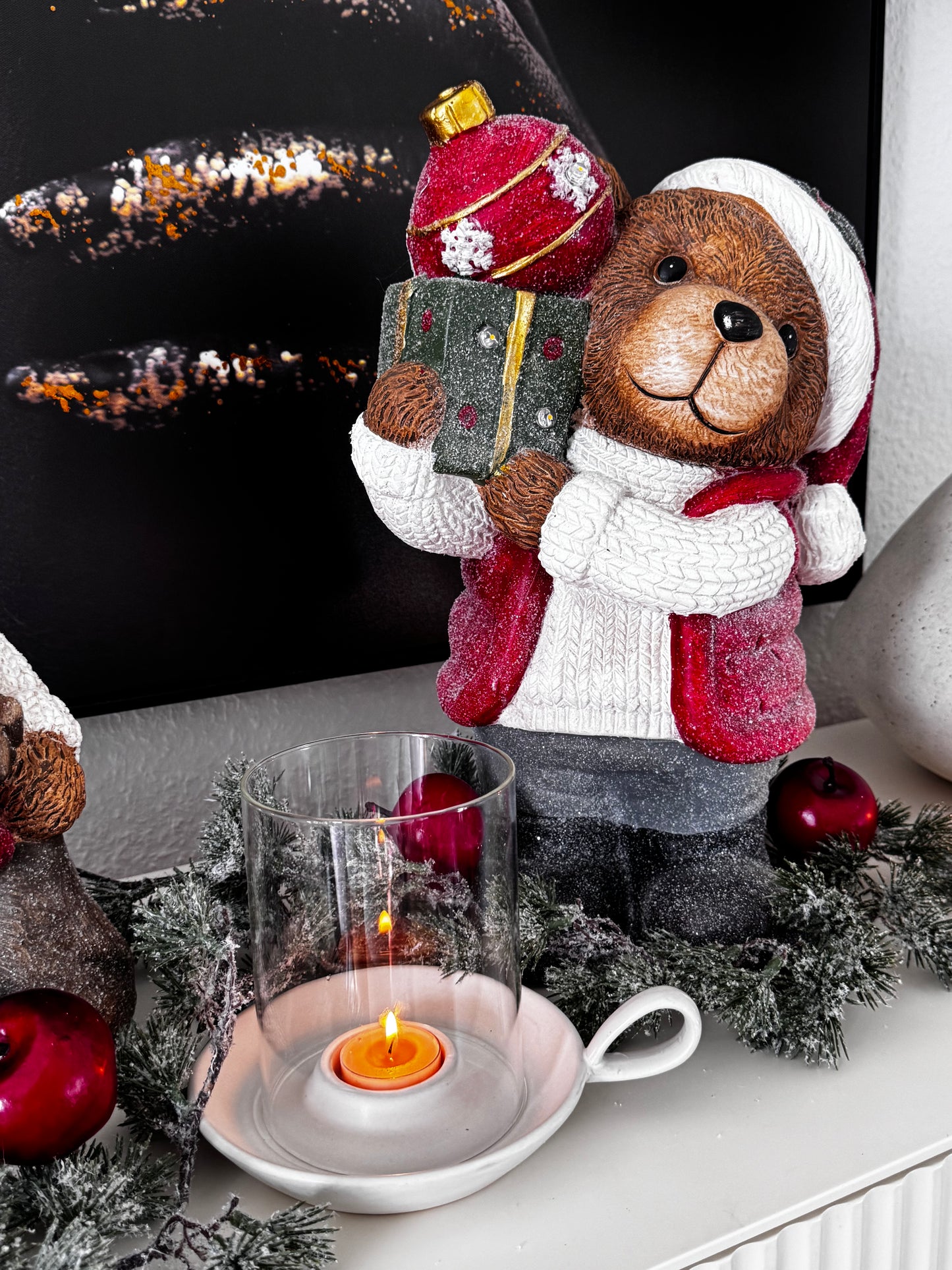 Formano Weihnachts-Teddybär mit LED, 40 cm, handbemalt