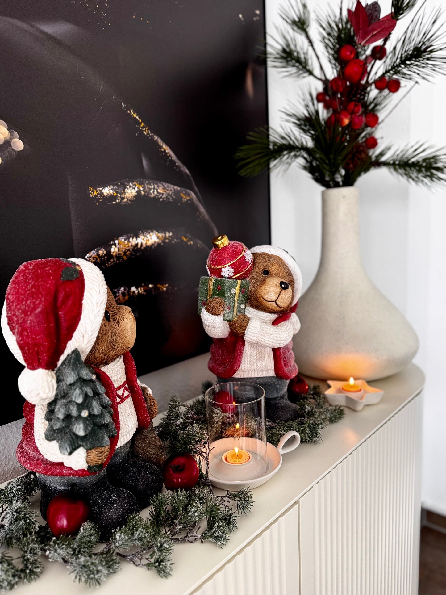 Formano Weihnachts-Teddybär mit LED, 40 cm, handbemalt