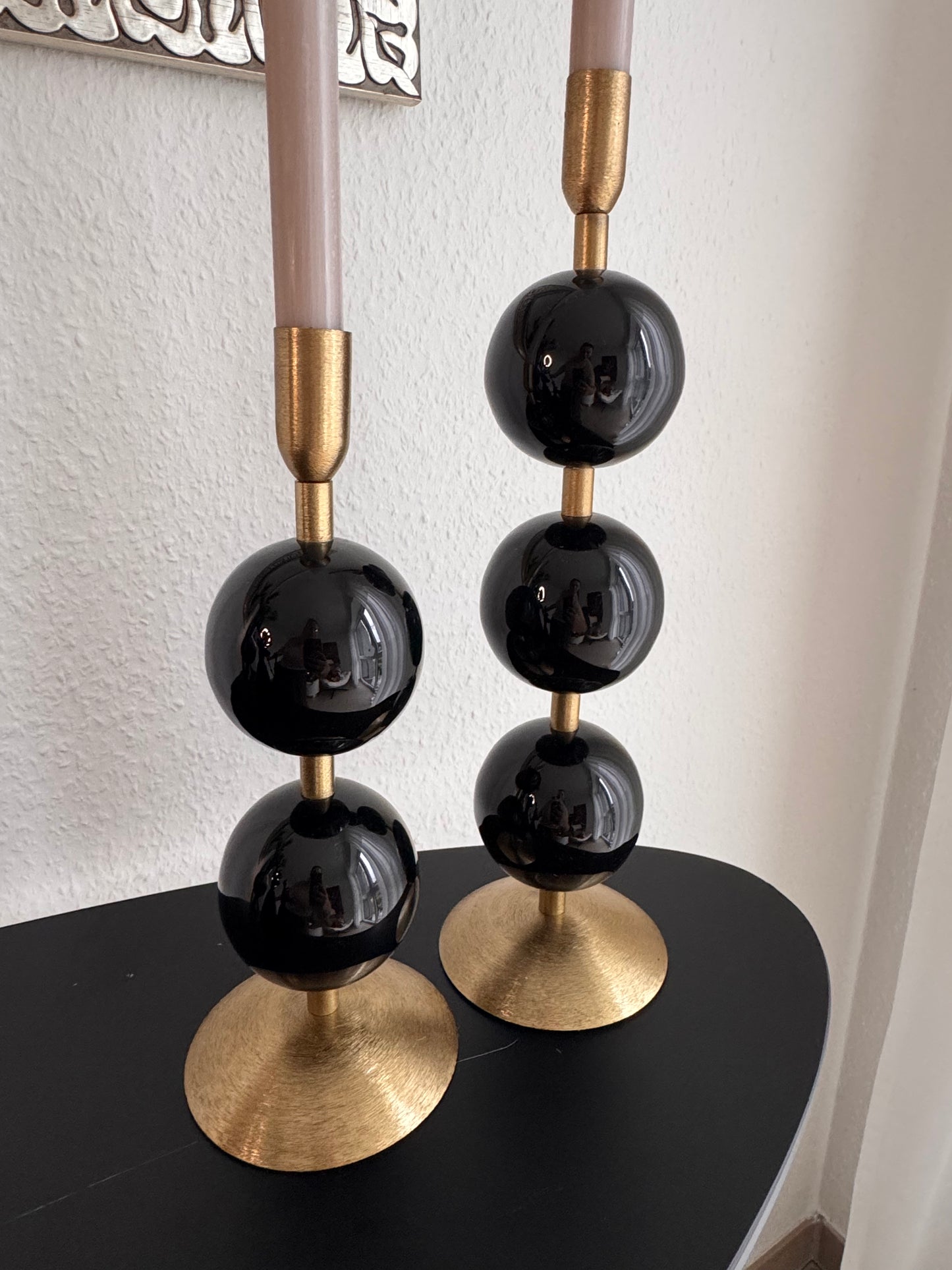 Kerzenhalter Yara  Kugelform in Schwarz/ Gold Größe 37 cm