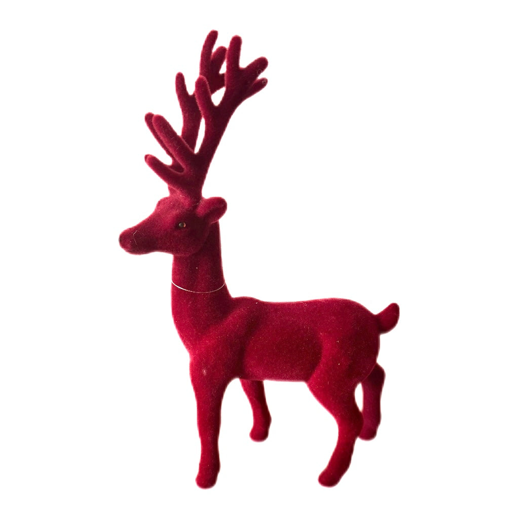 Hirsch stehend Bordeaux  Burgund beflockt 29 cm