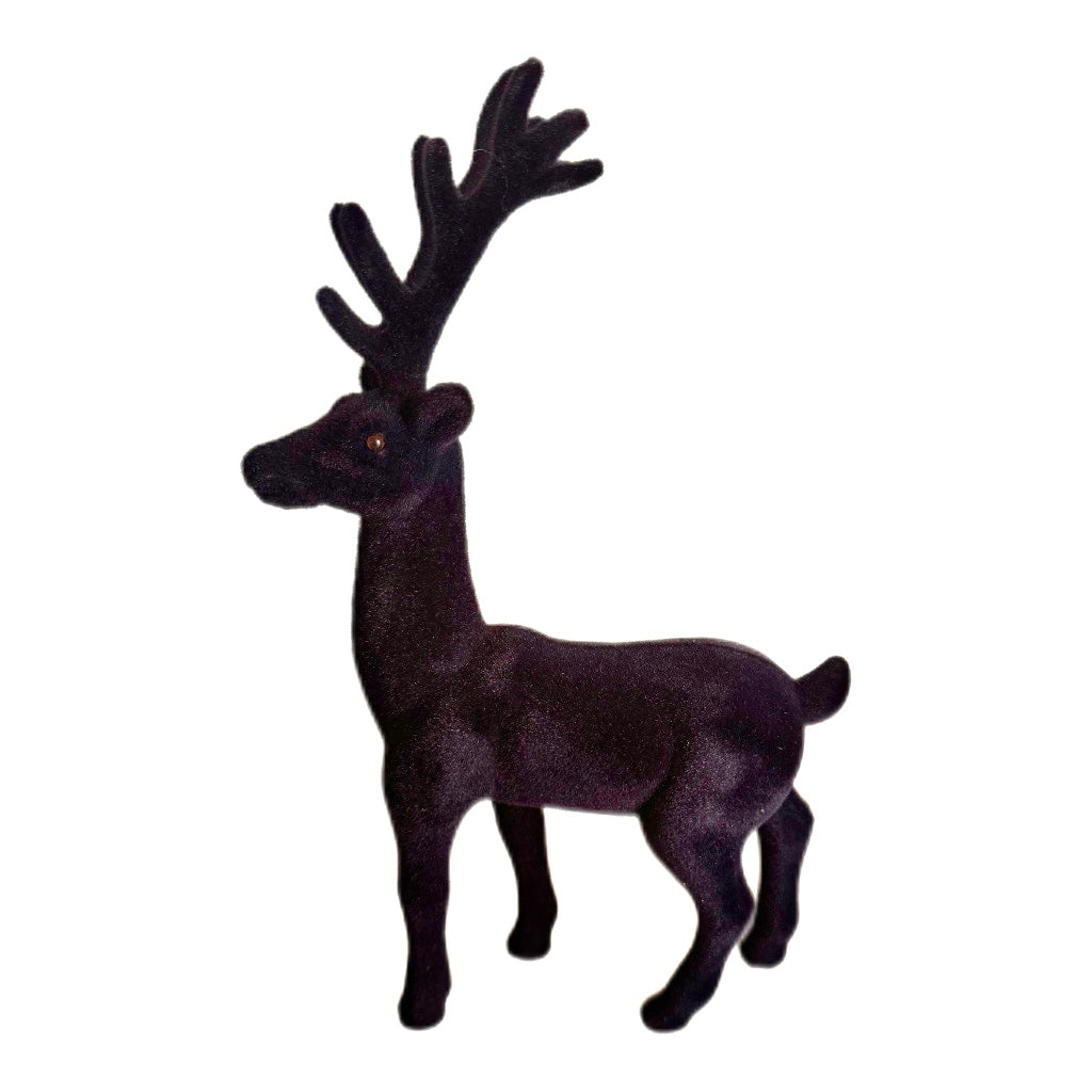Hirsch geflockt stehend in Schwarz 29 cm