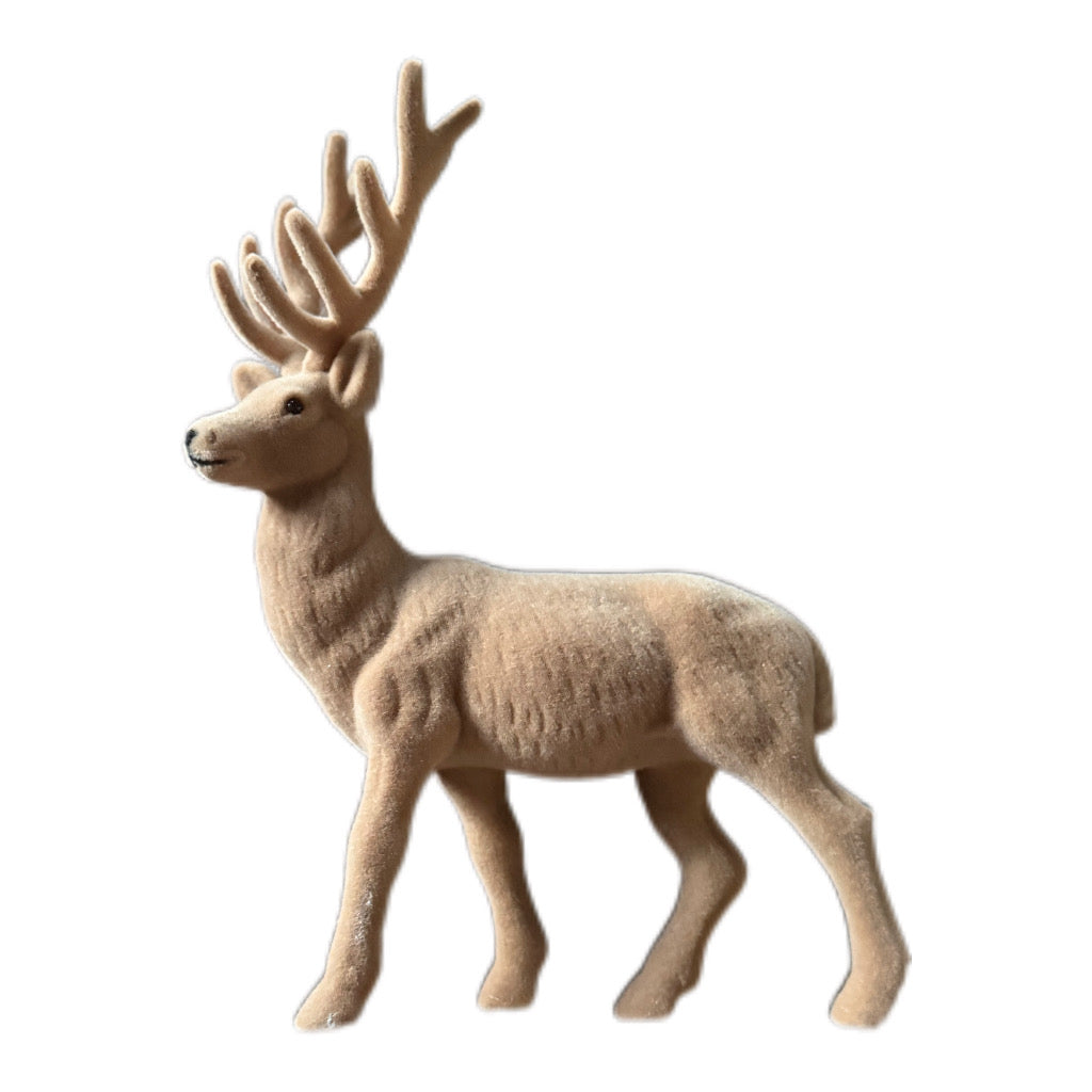 Hirsch stehend beflockt in Beige 33 cm