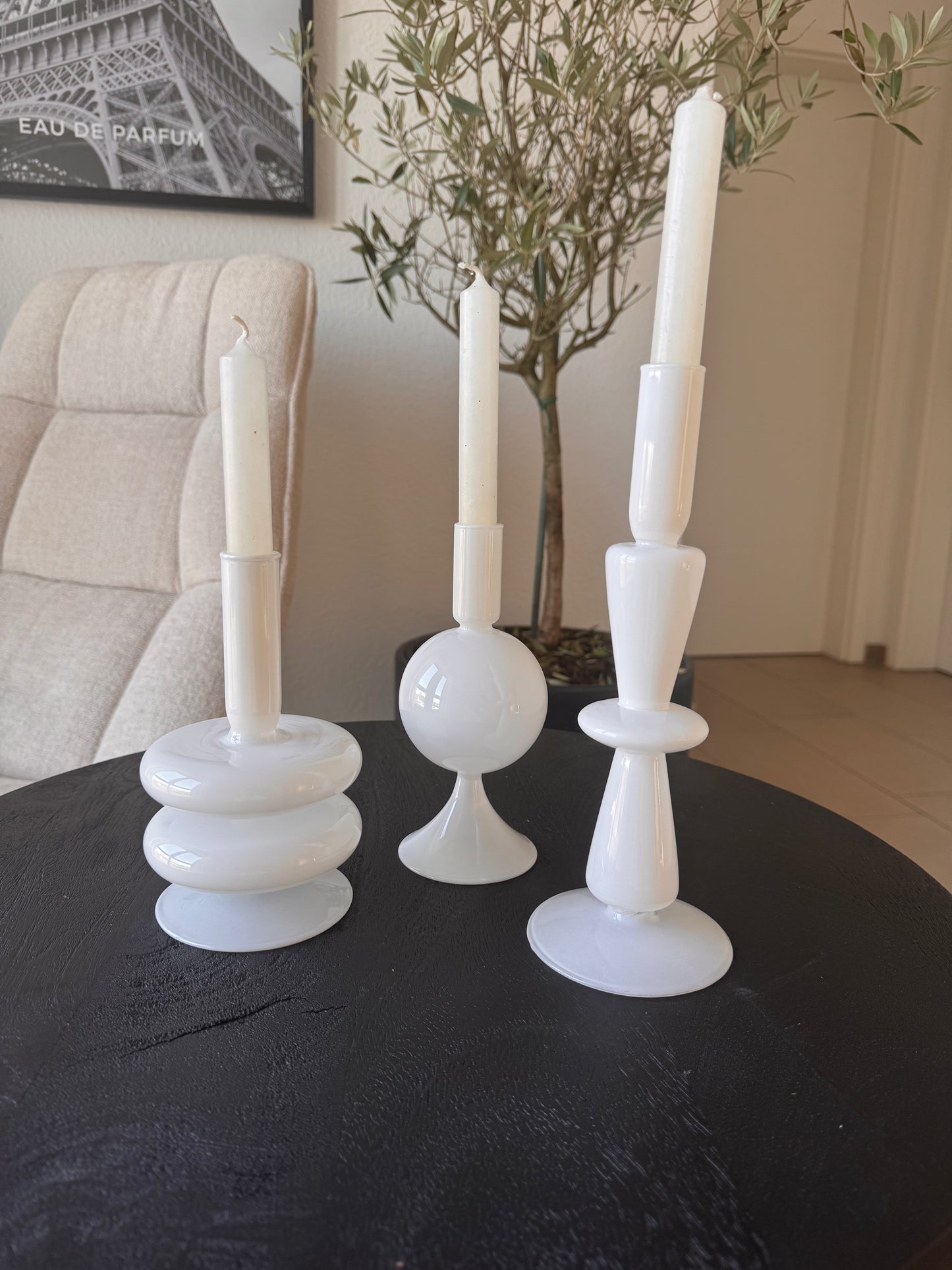 Kerzenhalter Glas Sparkle Double Ring von Present Time weiß