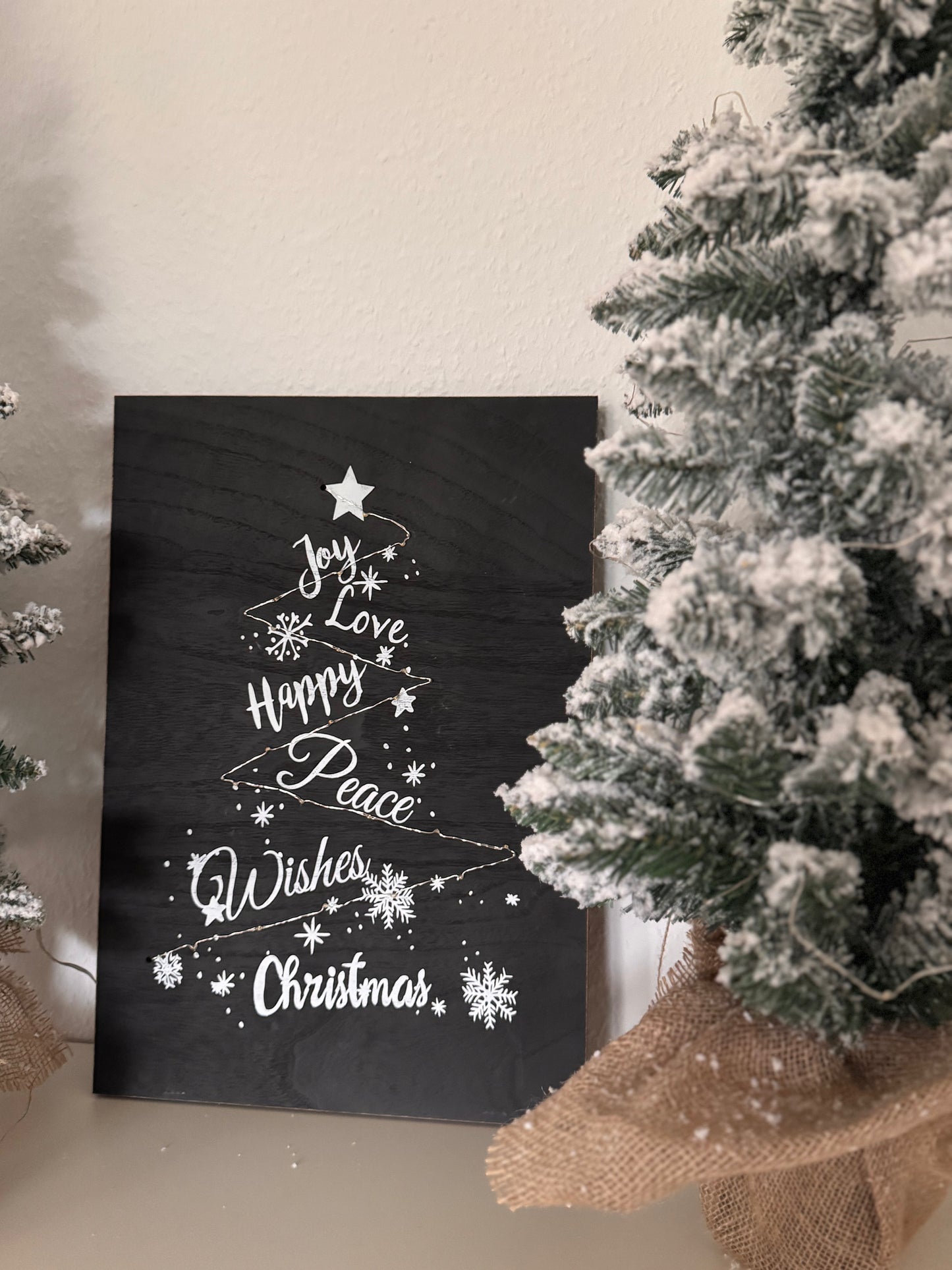 Wanddekoration Weihnachten mit LED in Schwarz 50x35 cm