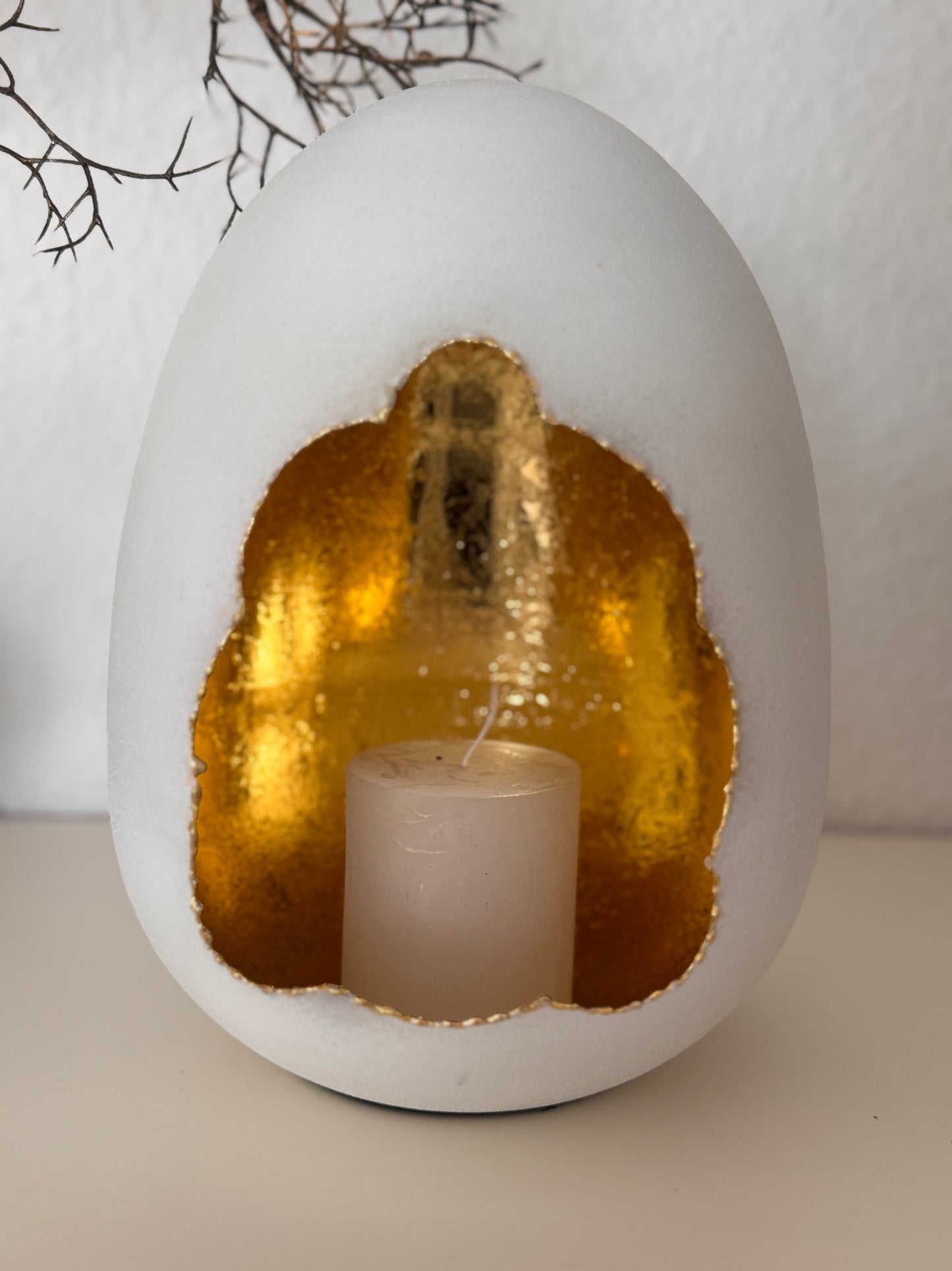 Windlicht in Ei Form "Aza" in Weiß/ Gold von Exner 27 cm