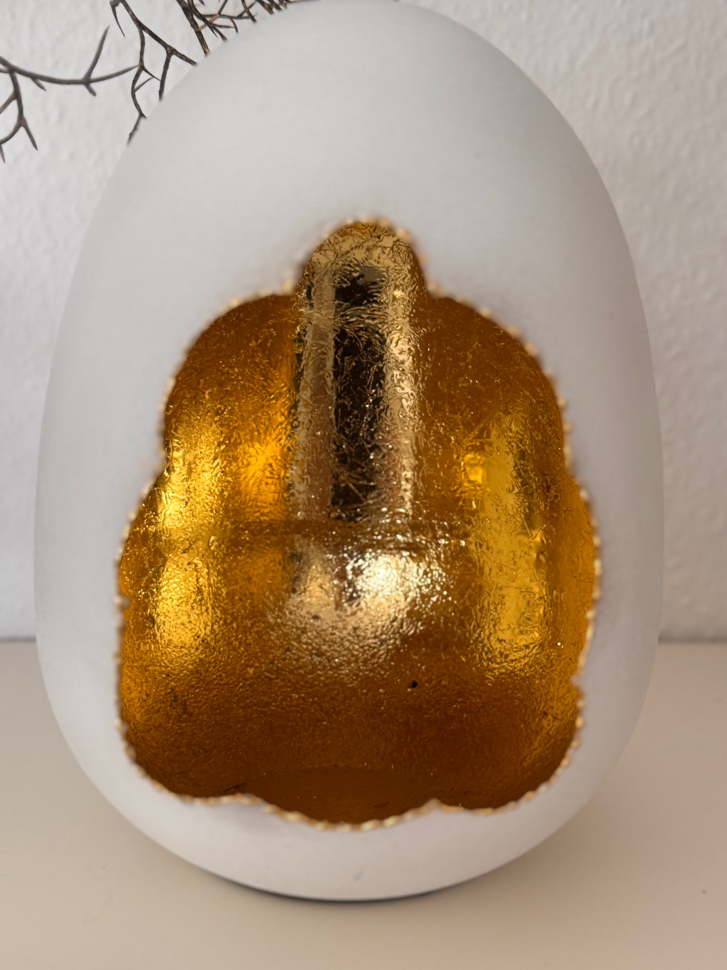 Windlicht in Ei Form "Aza" in Weiß/ Gold von Exner 27 cm