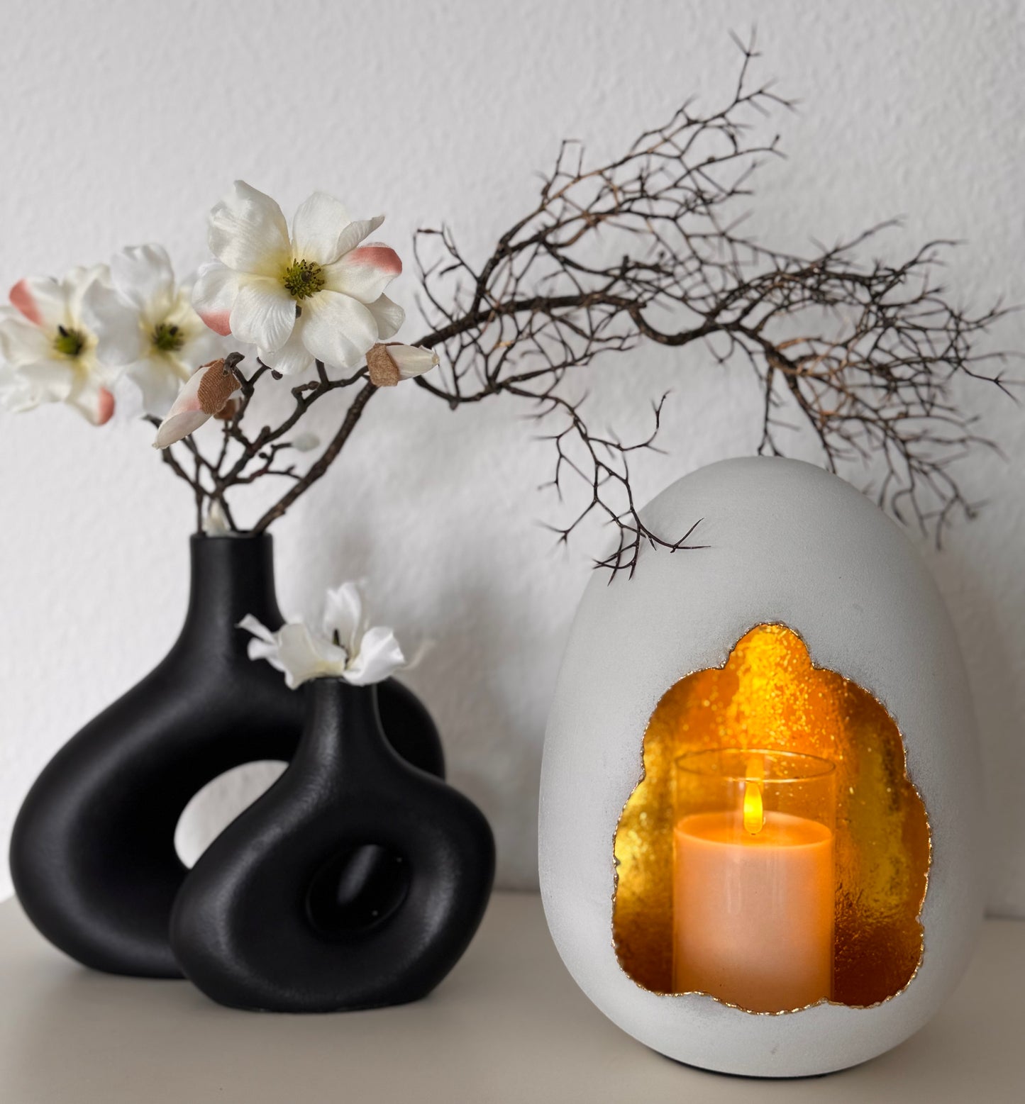 Windlicht in Ei Form "Aza" in Weiß/ Gold von Exner 27 cm