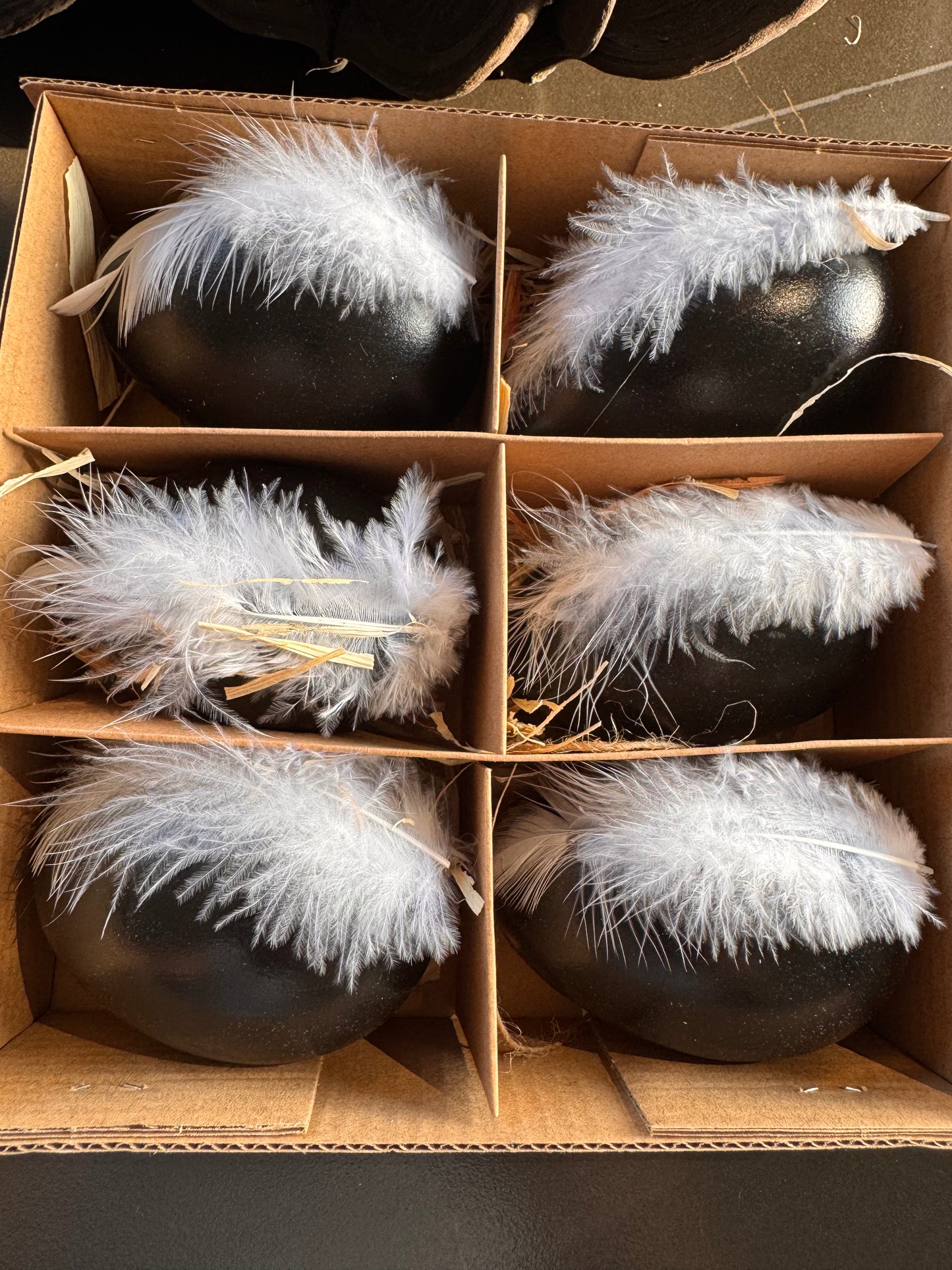 Deko-Ostereier schwarz matt mit Feder 6er Set von Exner