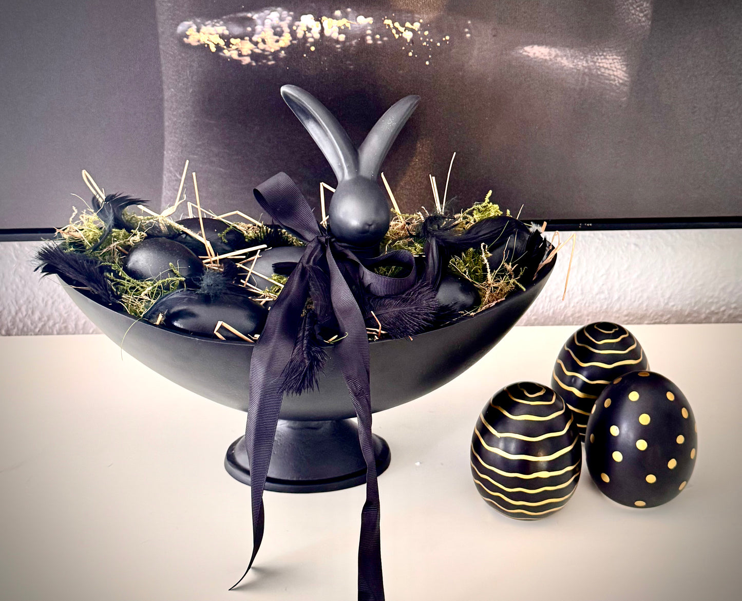 Deko Eier 3er Set in Schwarz/Gold von Exner 9 cm