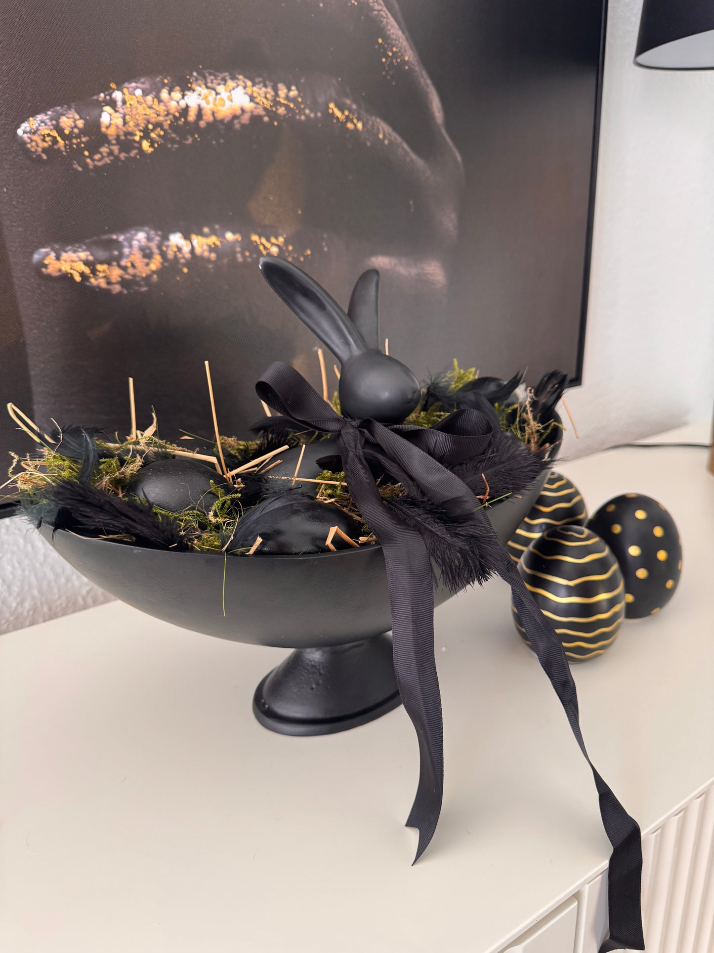 Deko Eier 3er Set in Schwarz/Gold von Exner 9 cm