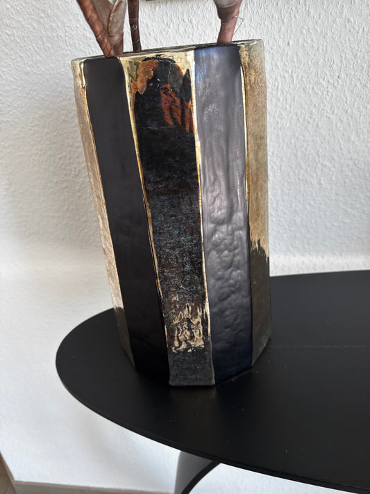 Glas Windlicht & Vase Verrerie  in Schwarz/ Gold von Exner ca. 16 cm