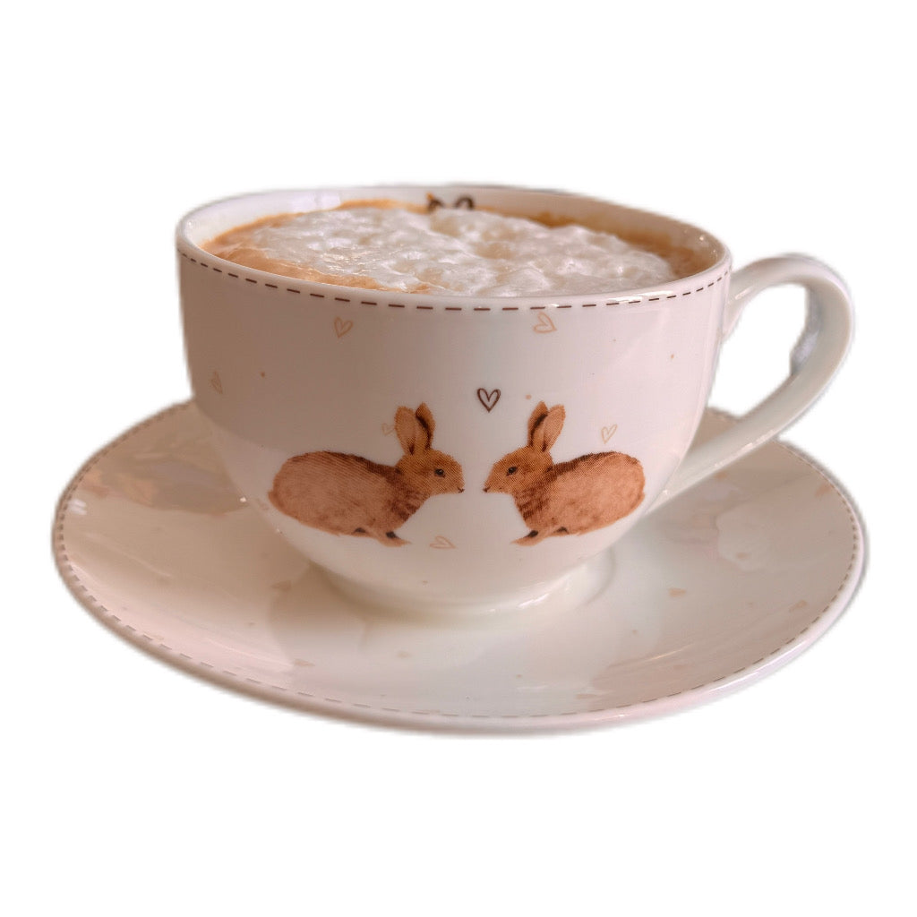 Keramiktasse m. Unterteller / Hasenmotiv & Herzen von Clayre & Eef 200 ml