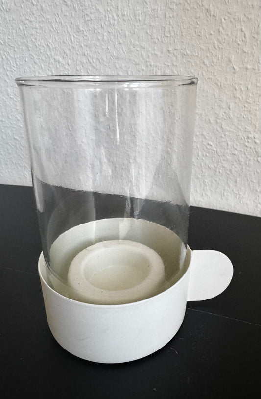 Kerzenhalter aus Glas &  Metall vintage Charme Cremeweiß von Exner