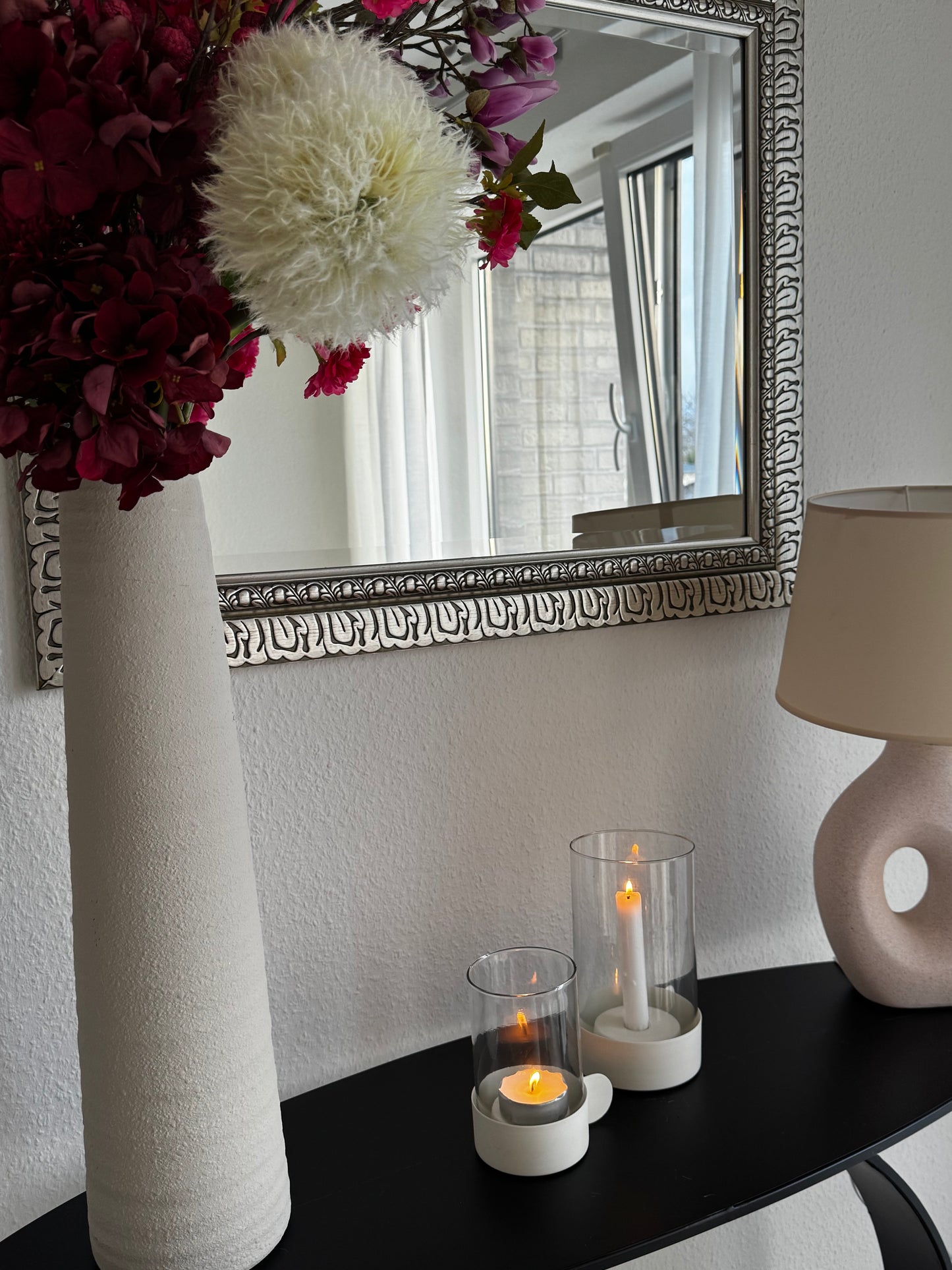 Kerzenhalter aus Glas &  Metall vintage Charme Cremeweiß von Exner