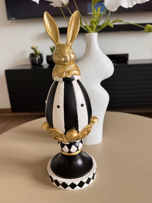 Deko Figur " Hase auf Ei "in Schwarz / Weiß von Clayre & Eef 35 cm