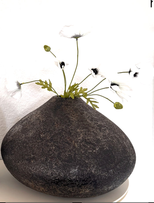 Naturstein Vase Ufoförmig schwarz-grau