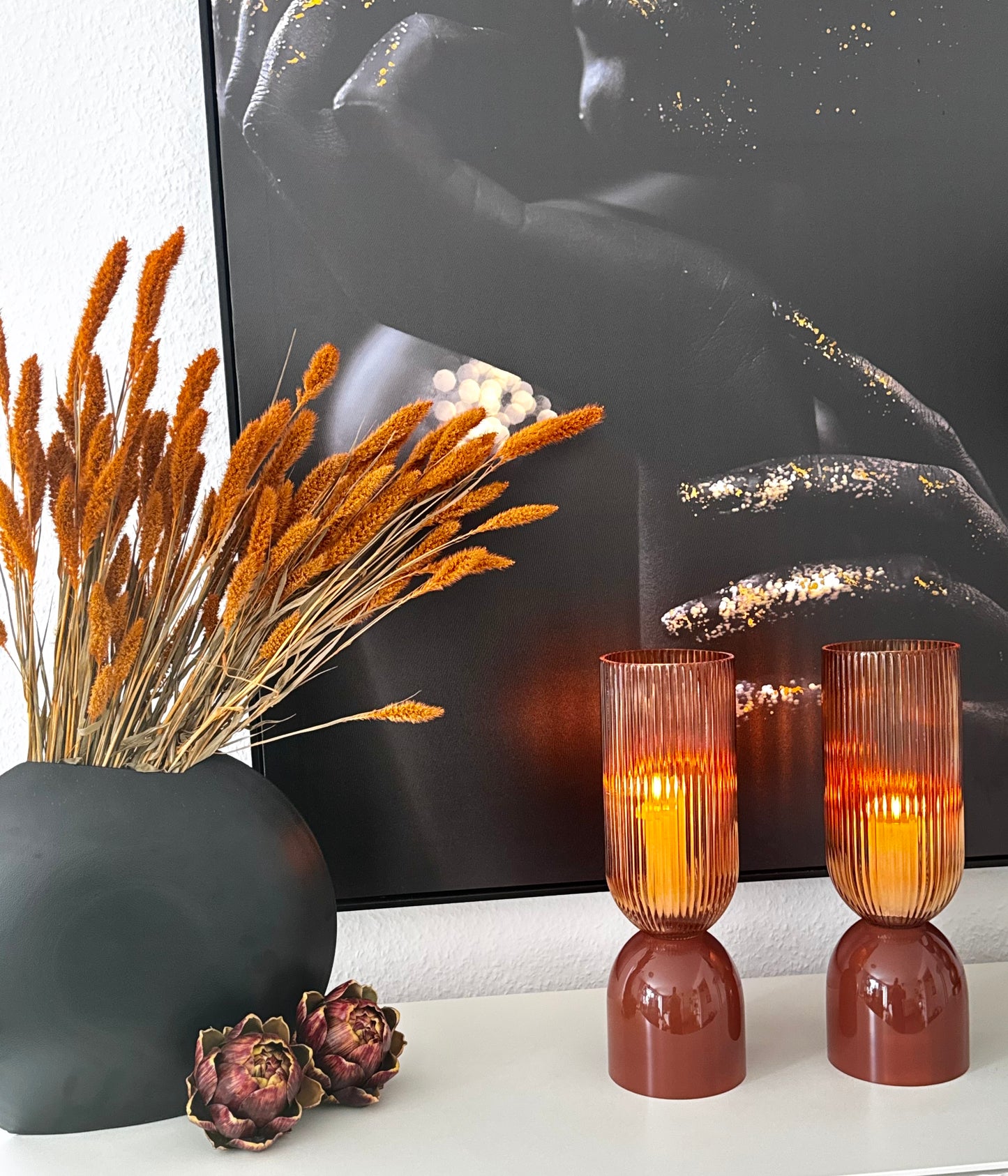 Vase Glas in Orange / Braun von Kersten B.V.  12x12x36,5 cm