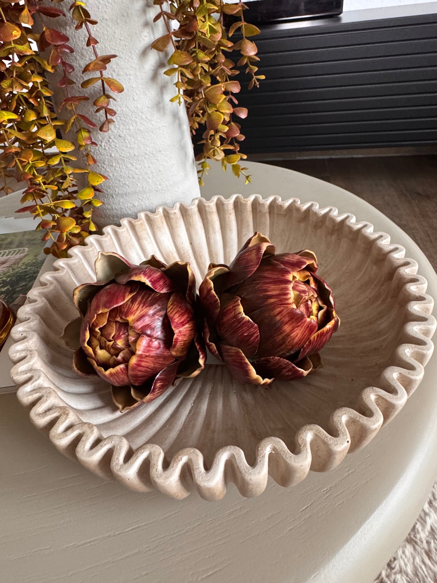 Schale Plissee beige groß