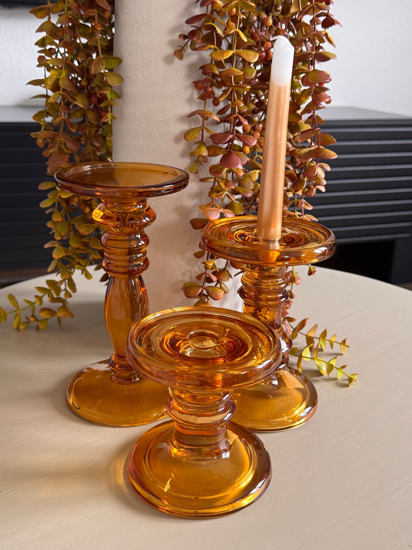 Kerzenhalter  PENO bernsteinfarbend Glas von Exner klein