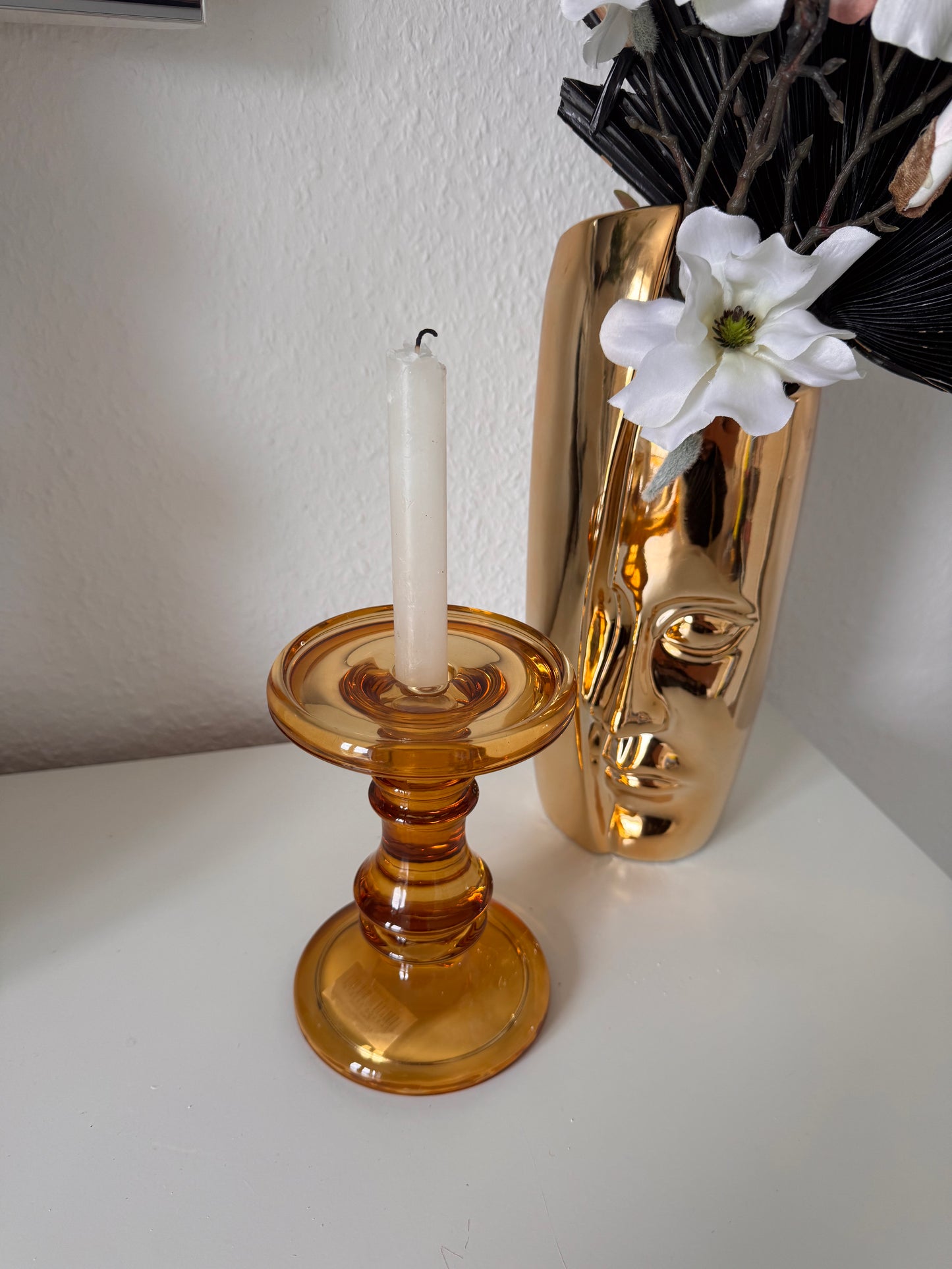 Kerzenhalter  PENO bernsteinfarbend Glas von Exner mittelgroß